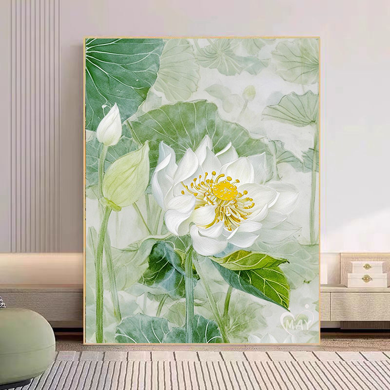 清韵莲花数字油画2024新款填充diy手工绘画高颜值花卉减压油彩画