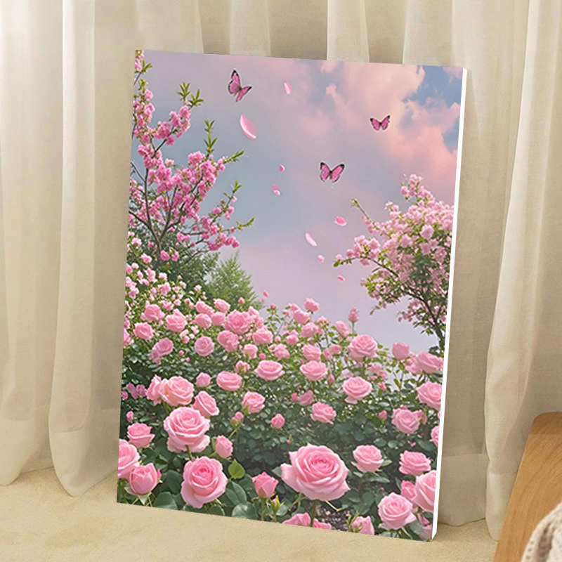 玫瑰花海钻石画2025新款治愈唯美风卧室高级满钻贴钻十字绣钻石绣