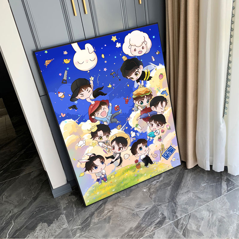 卡通动漫十个勤天做大做强diy钻石画手工十字绣刺绣带框装饰画图片