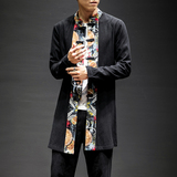 春秋季潮大码男装中长款衬衫长袖盘扣唐装寸衣6020-1/8819/，男装衬衫，电商B275