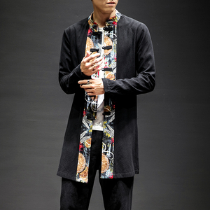 春秋季潮大码男装中长款衬衫长袖盘扣唐装寸衣6020-1/8819/，男装衬衫，电商B275