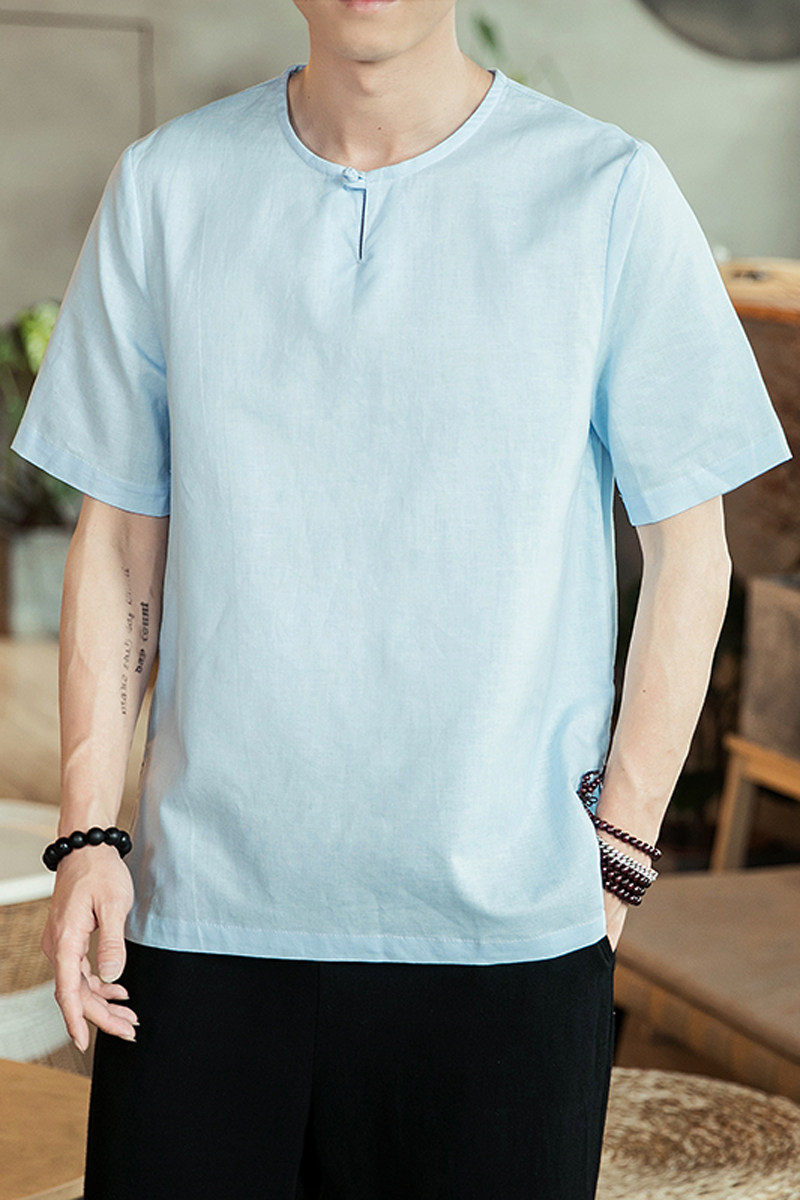夏季风男装短袖T恤复古休闲汉服宽松棉麻衣6020-1-T9901,男装T恤,电商B275