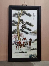 景德镇陶瓷瓷板画手绘动物马上封侯竖条客厅挂画装 饰画摆设饰品