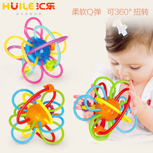 汇乐619牙胶哈顿球摇铃抓握玩具0-3-6个月婴儿宝宝手抓球磨牙棒