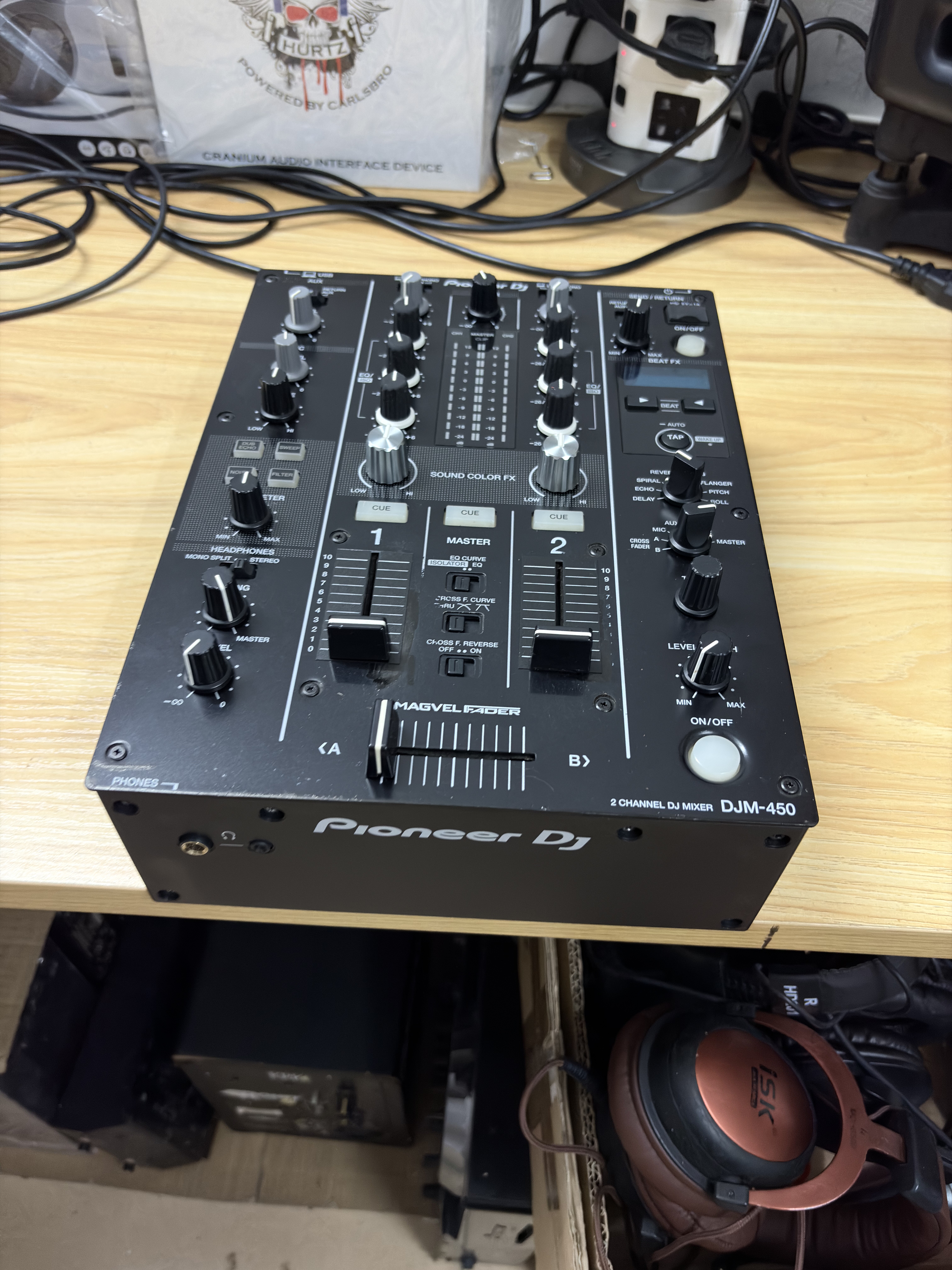 二手先锋djm450二路混音台内置声卡用Rekordbox软件外置12伏电源