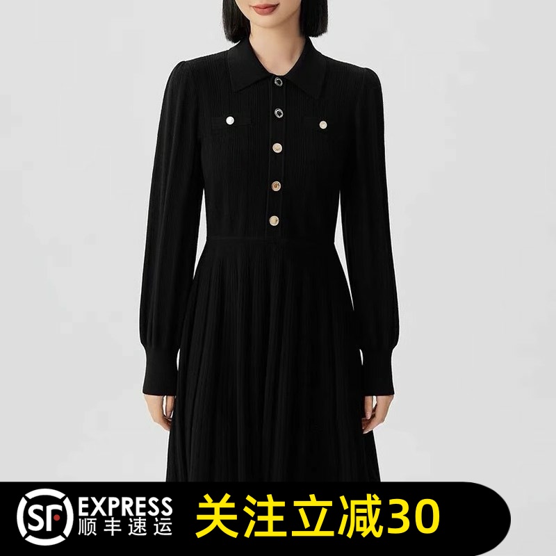 哥弟清仓官方2025早春新款翻领泡泡袖气质洋装收腰连衣裙伞裙女