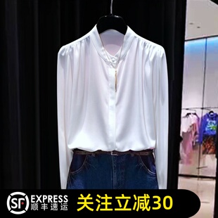 哥家法式衬衫2026秋款通勤职业泡泡袖圆领长袖衬衣上衣