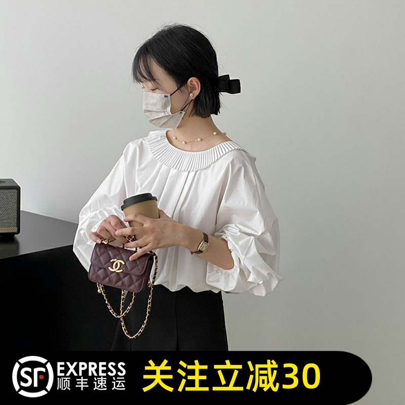 哥弟清仓官方2025春秋季新款宽松法式两面穿蝴蝶结泡泡袖衬衫女