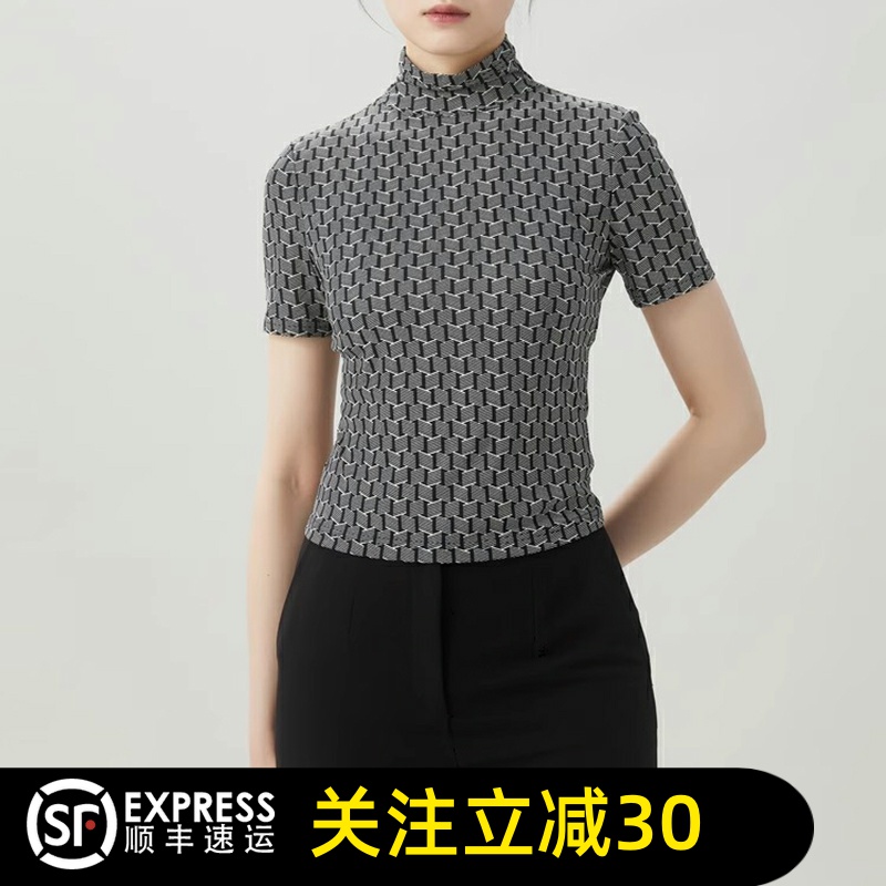 哥弟清仓2025早春新款烟管领百搭时尚打底网纱菱格短袖T恤女