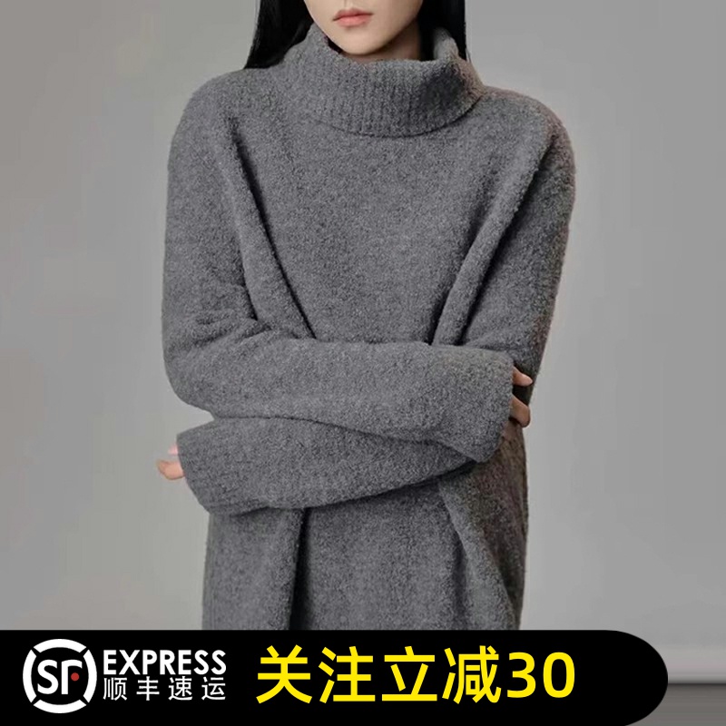 哥弟清仓官方2025春秋新款宽松高领羊绒针织衫毛衣女5399740