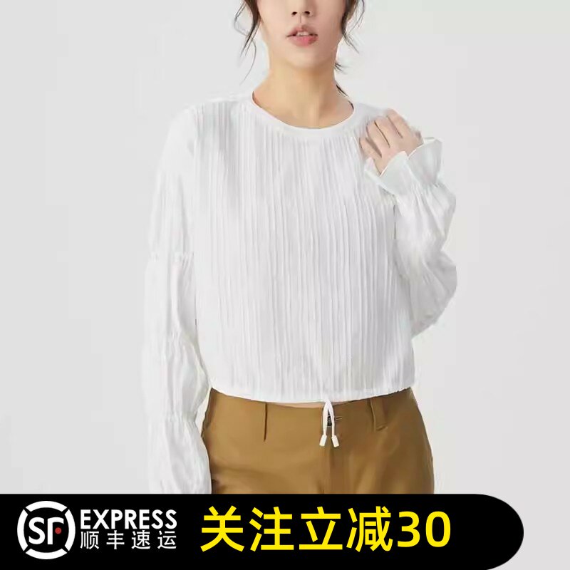 正品哥家2026春秋季新款抽绳设计感宽松喇叭袖白色长袖衬衫女