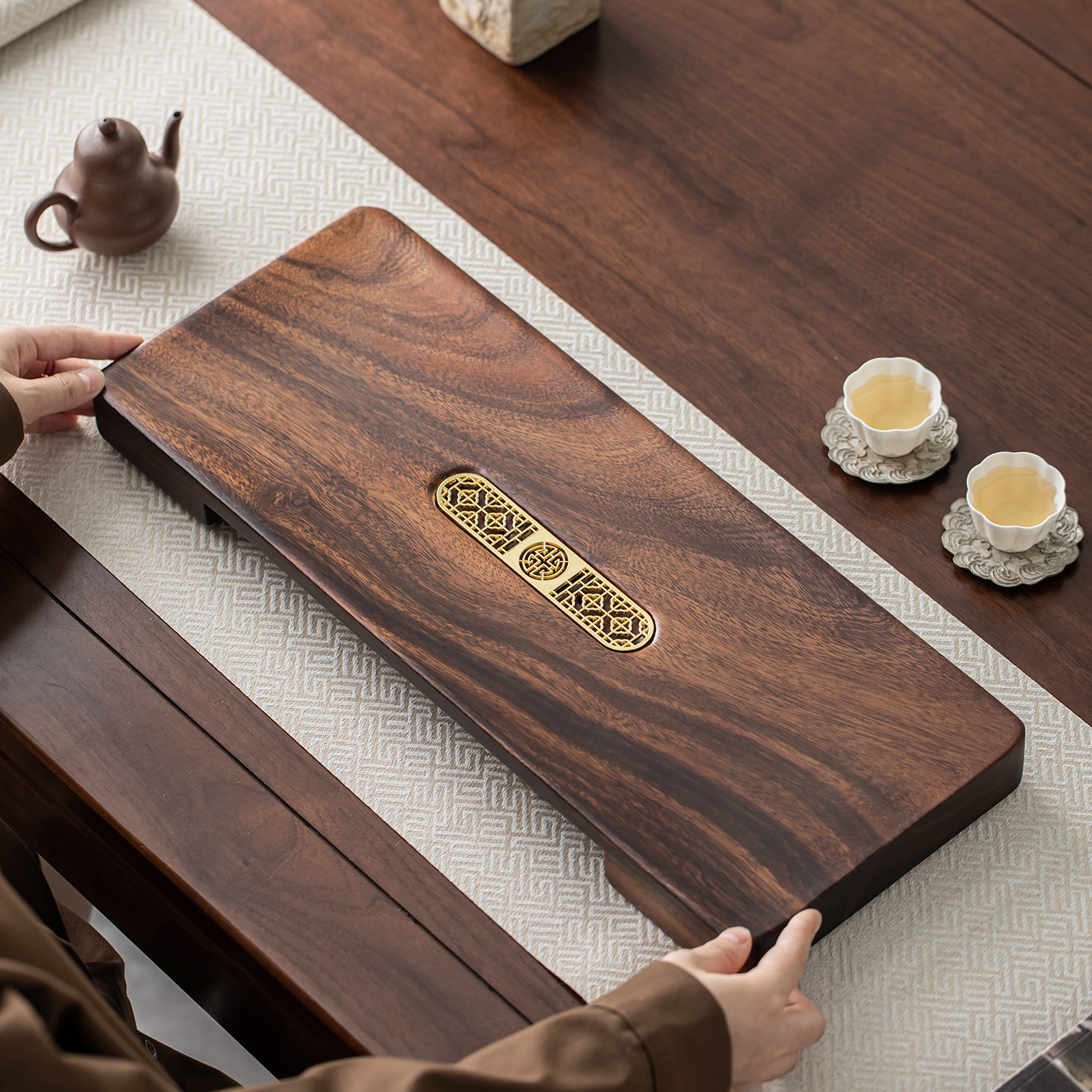 简约家用办公储排水两用茶具托盘