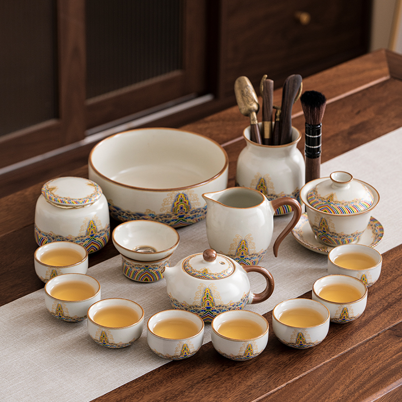 2025新款汝窑功夫茶具茶盘套装家用陶瓷茶壶盖碗茶杯办公室一整套