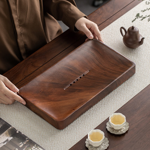 胡桃木茶盘整块实木茶台简约家用办公用储水排水两用托盘 2025新款
