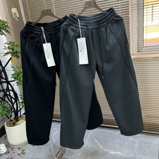 慵懒时尚风~侧边立体线条设计 冬季男款棉混纺加绒保暖微阔直筒裤