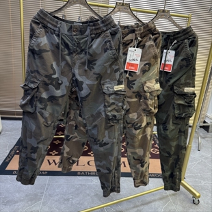 时尚户外迷彩系束脚工装裤  男士复古休闲修身微宽松迷彩工装长裤