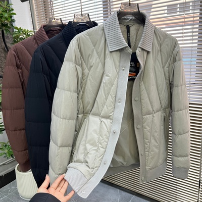 男士保暖拼接针织翻领羽绒服外套