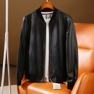甄选！高端绵羊皮夹克！秋冬新款男士休闲棒球领真皮皮衣夹克外套