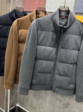 山羊绒混纺针织立领羽绒服外套男