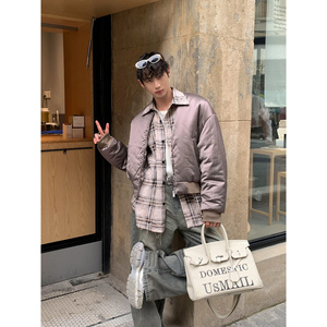 HOZI 时髦小众廓形短款棒球服棉衣男冬季潮流设计休闲棉服外套女