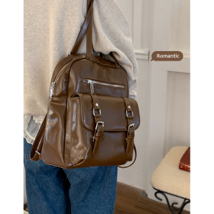 英伦复古双肩包包女2025新款 韩国公文包大容量单肩背包 潮时尚