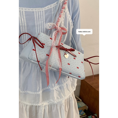 卡乐儿甜美蝴蝶结波点腋下包