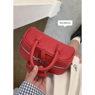 韩国手提保龄球包包女2025新款潮夏季新款荔枝纹贝壳包百搭斜挎包