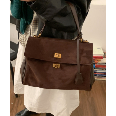 卡乐儿复古麂皮绒通勤包凯莉包