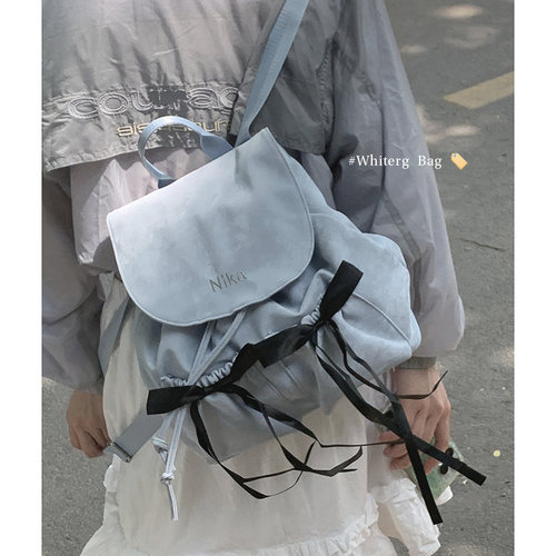 咔咔家尼龙帆布蝴蝶结双肩背包