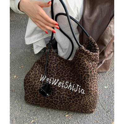 复古豹纹大容量通勤托特包