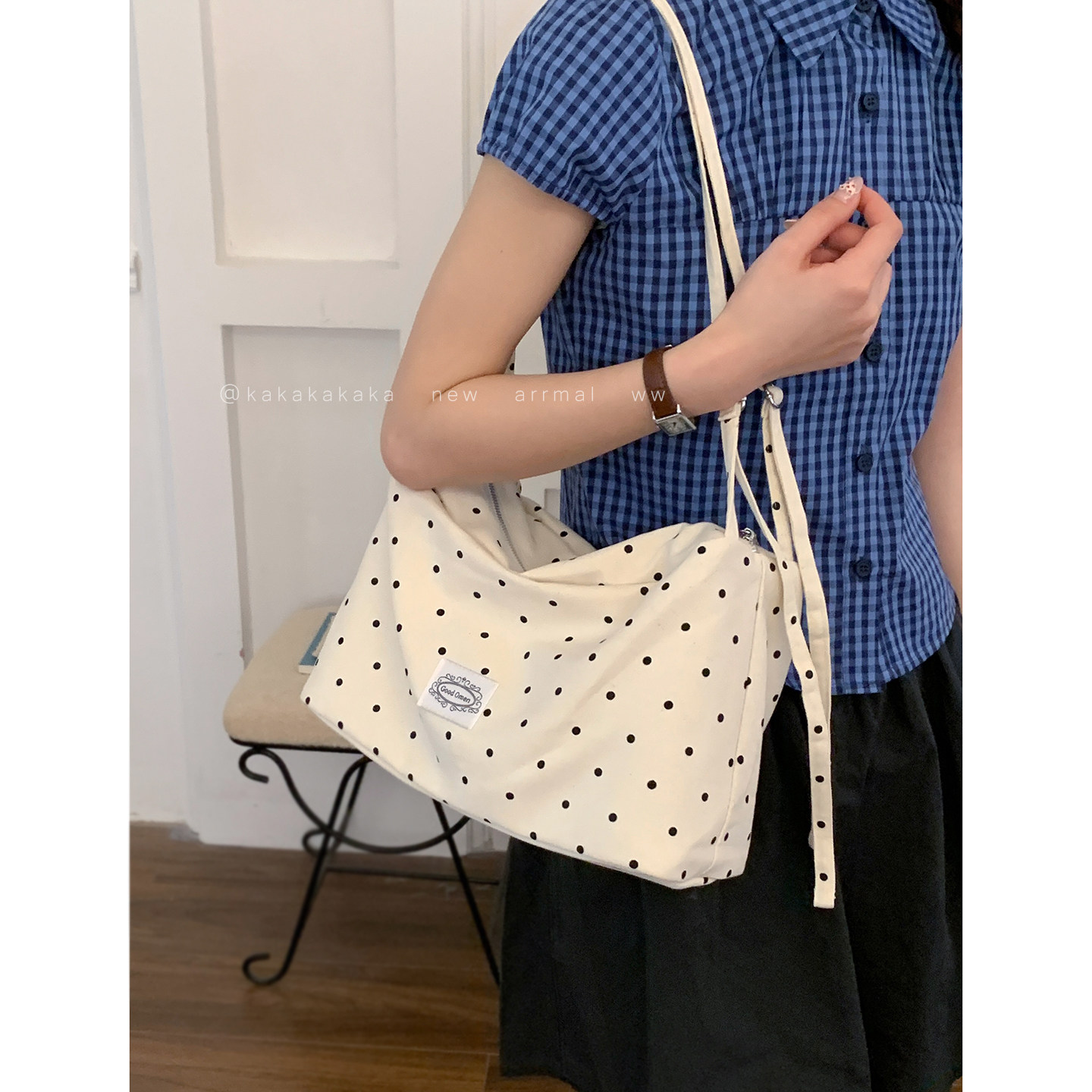 夏季波点帆布包包女2026新款潮时尚韩版腋下包慵懒风大容量斜挎包