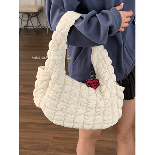 冬季羽绒包包女2025新款潮时尚韩版菱格托特包休闲尼龙大容量包