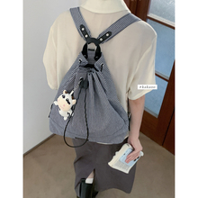 潮韩国条纹帆布包百搭大容量背包 学生休闲双肩包包女2023新款