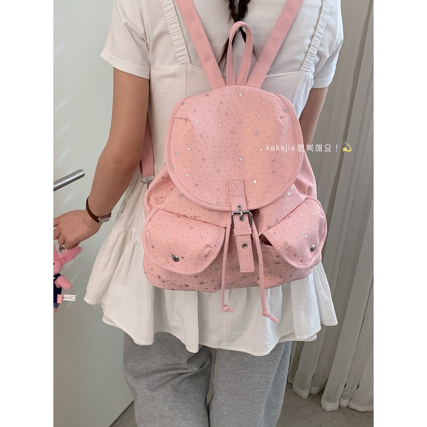 学院风星星帆布双肩包包女2026新款潮时尚韩国背包学生休闲书包