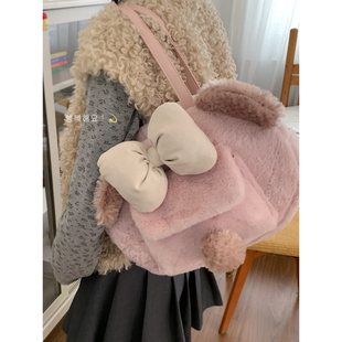 卡通托特包 潮时尚 可爱毛茸茸雪莉玫大脸毛绒包包女冬季 2025新款