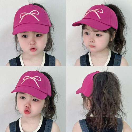 女童夏季防晒蝴蝶结扎马尾鸭舌帽