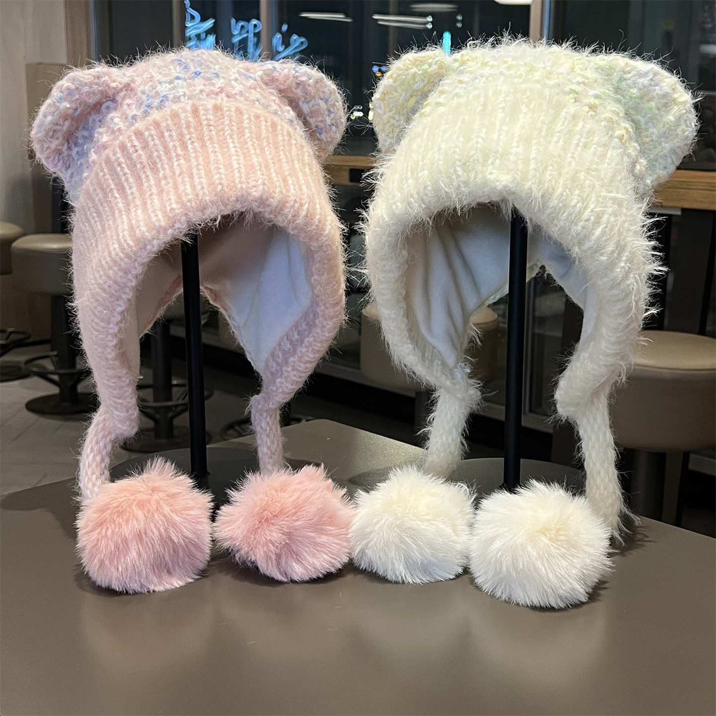 甜美可爱中大童毛绒针织帽子