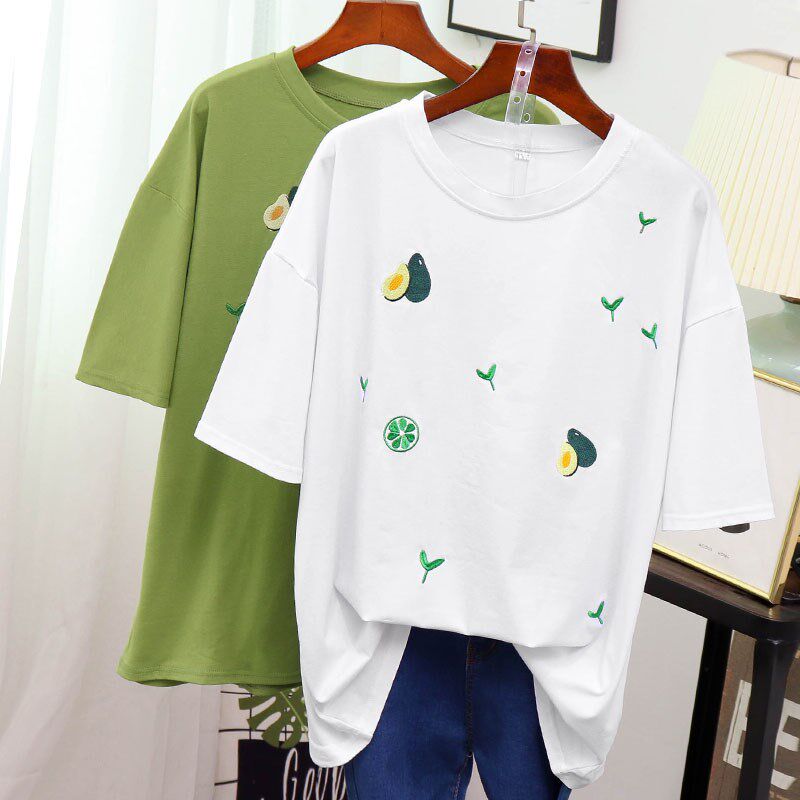Extra large size 240 Short sleeved T-shirt Avocado green mm Summer wear Add fertilizer enlarge 300 Embroidered blousein the Women's clothing/Boutique , T-shirt  category - from Buy2taobao.com to provide professional Taobao agent buy service