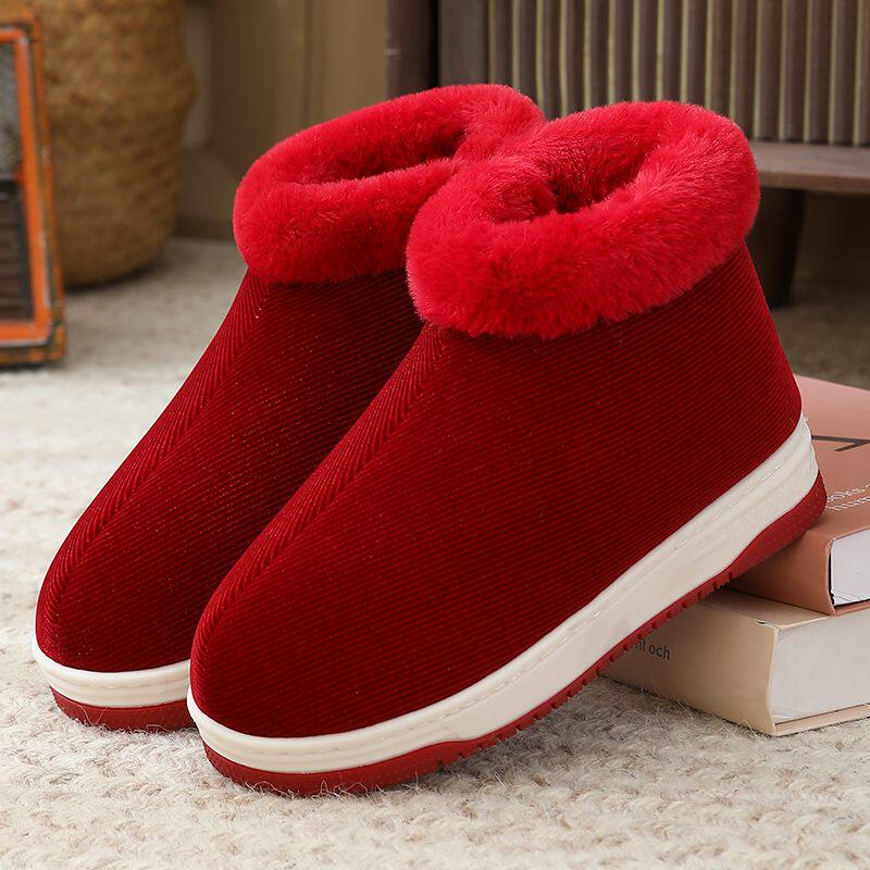 冬季保暖棉拖鞋中老年防滑男款女士加绒外穿室内居家橡胶底鞋厚底