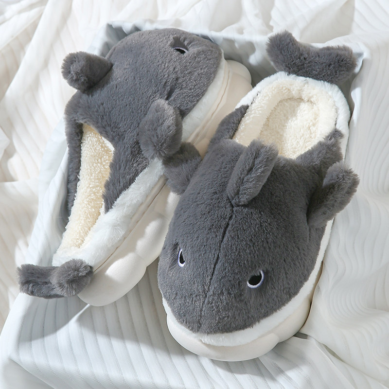 鲸鱼棉拖鞋男冬季新款可爱室内家居家情侣厚底保暖毛毛绒女士秋天