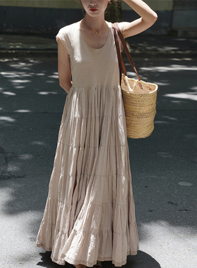 Nic*Pe*ple2023夏季新品巴塞罗那夏日超大裙摆波点全棉连衣裙