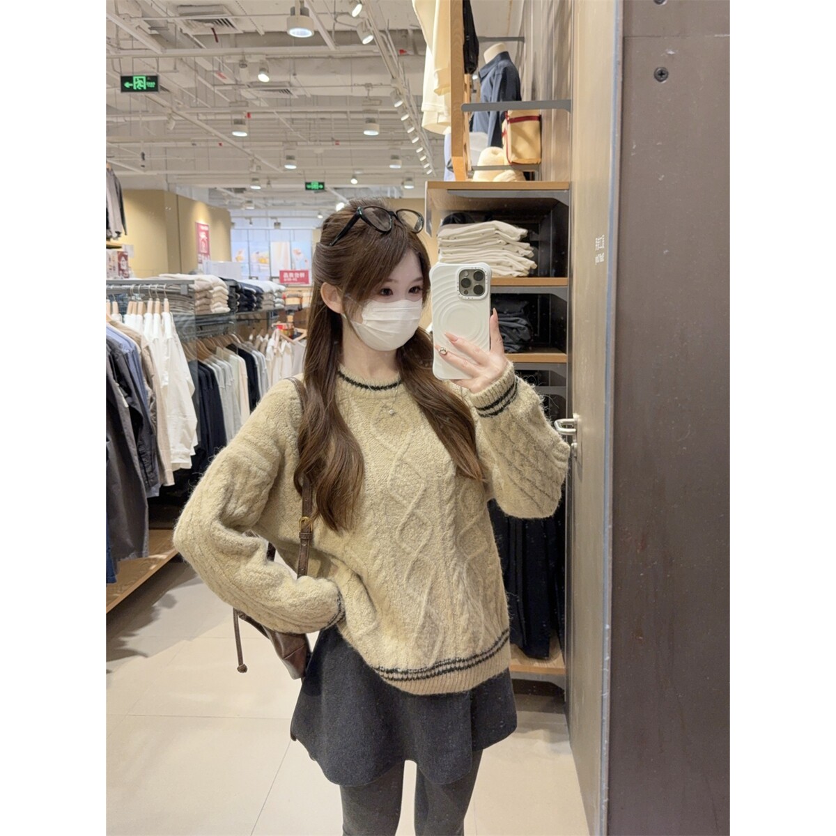 秋冬韩版甜美减龄麻花圆领宽松加厚毛衣针织衫打底上衣韩式