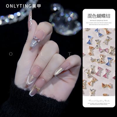 onlyting混色蝴蝶结钻饰锆石