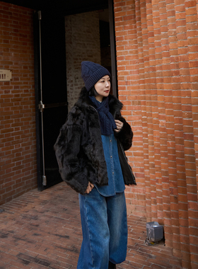 TOFOD 柏林 LP休闲老钱风 小湖羊皮毛一体波光皮草大衣拉链外套