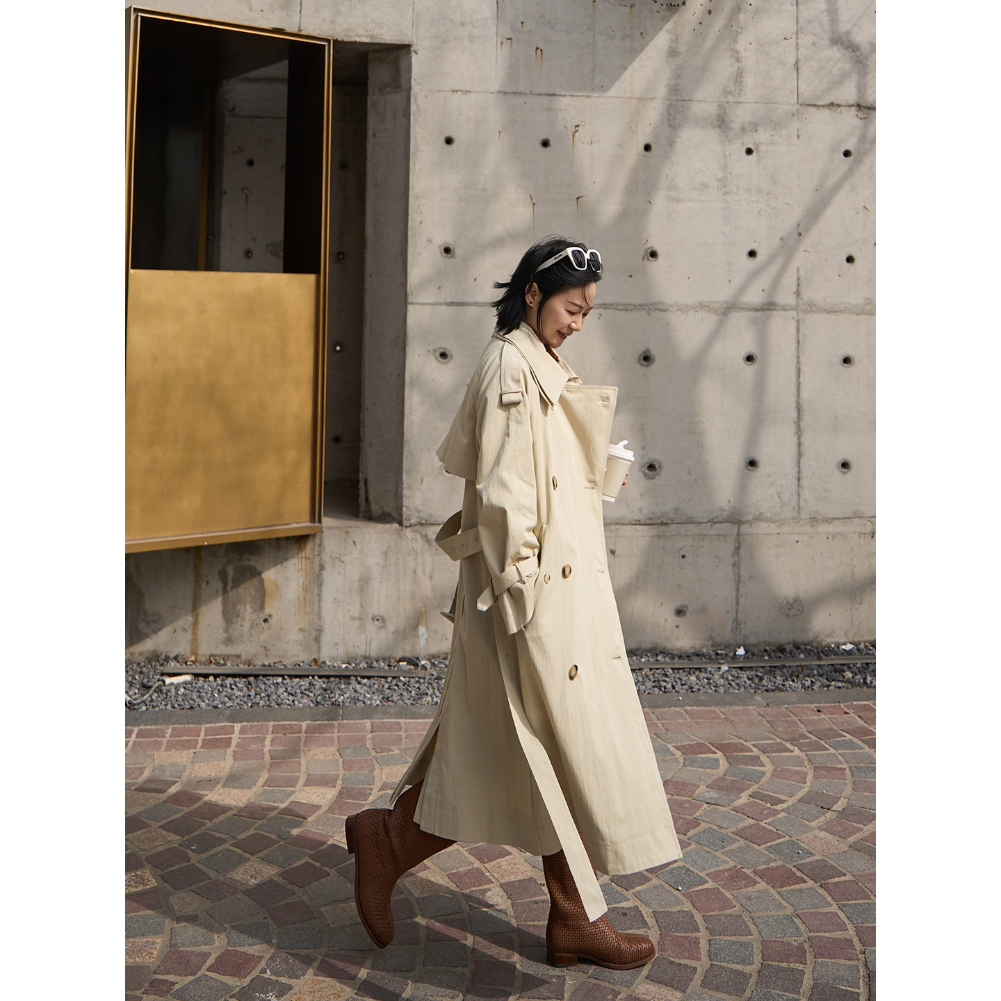 TOFOD 安妮 双层领进口洗水棉 宽松调性双排扣百搭休闲风衣外套