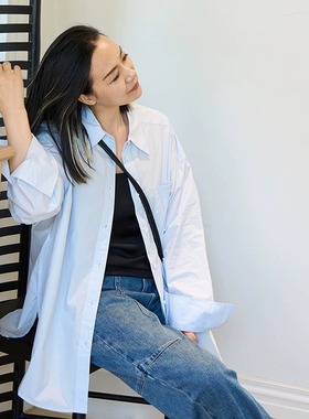 TOFOD  葡萄牙高密丝光匹马棉SUPIMA 长袖休闲浅蓝衬衫