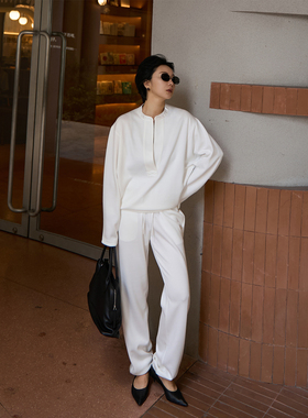 TOFOD 老钱风套装 新款真丝莫代尔黑白极简休闲丝滑针织卫衣+卫裤