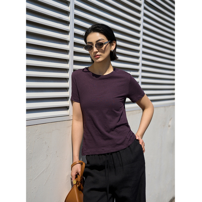 TOFOD 法国大圆机织造 舒适亚麻宽松圆领短袖T恤女棉麻上衣