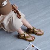 原 799 柔软绑带夹趾罗马凉鞋 no退no换 真皮平底鞋