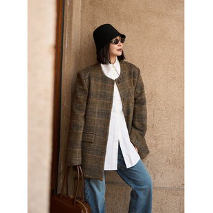 老钱毛呢外套进口精纺全羊毛格子大衣开衫 TOFOD 纹 CE风格 old